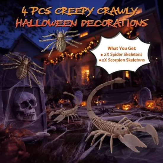 Yescom 2 Pcs Spider and 2 Pcs Scorpion Skeletons Halloween Decor Waterproof Plastic Yard Props 2025 image {1}