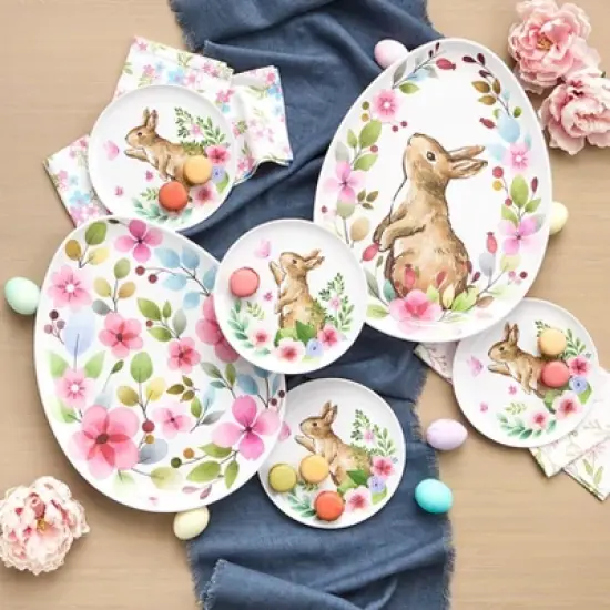 The Lakeside Collection Floral Easter Bunny Tabletop Serving for Entertaining Home Decor - Set of 2 16'' Serving Platters image {3}