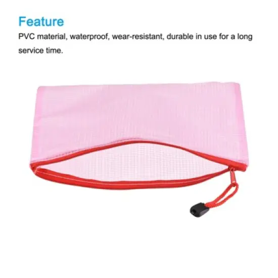 Unique Bargains Office Home Supply Pink Mesh Zipper File Document Bill Pouch Folders 6 Pcs image {2}