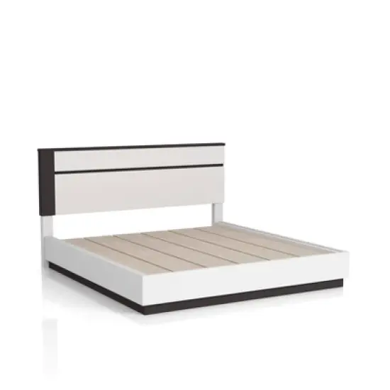 3pc Queen Pape Modern Bed with 2 Nightstands White/Metallic Gray - miBasics: Contemporary Furniture Set image {4}