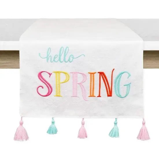 Decorae Spring Table Runner, Hello Spring Easter; Seasonal Fabric Table Decor 71 x 13 Inches image {8}