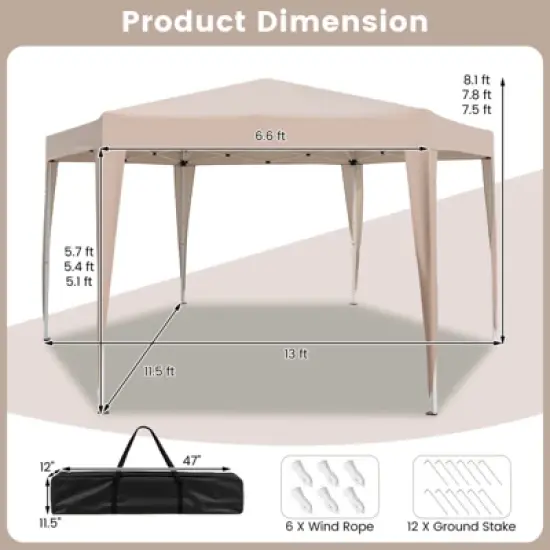 Costway 13 x 11.5 FT Hexagonal Gazebo Shelter with 3 Adjustable Height Carrying Bag image {2}