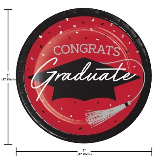 Creative Converting 7" Graduate School Spirit Red Dessert Paper Plates 54ct image {2}
