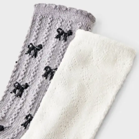 Women's Scallop Edge All-Over Bows and Pointelle 2pk Crew Socks - Auden&trade; Heather Gray/Black/Ivory 4-10 image {2}