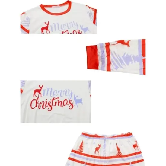 cheibear Christmas Sleepwear Long Sleeve Tee with Pants Lounge Holiday Family Pajama Sets Red-White image {3}
