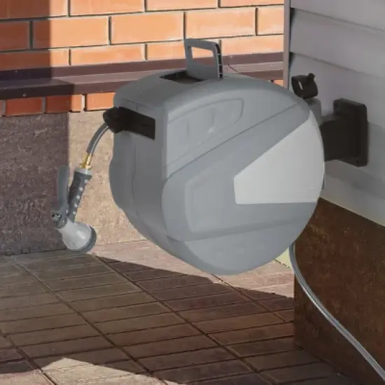 Retractable Hose - 100 FT Garden Hose with 9 Nozzle Patterns - Hose Reel Wall Mount with 180-Degree Swivel Bracket and Auto-Rewind by Pure Garden image {1}