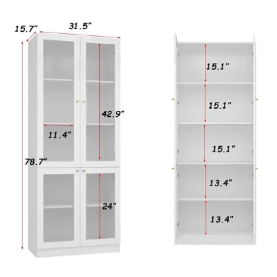 Famapy Modern White Pantry Cabinet With  Glass Doors image {4}