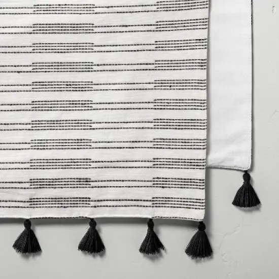 Oversized Broken Stripes Tassel Table Runner Black/Sour Cream - Hearth & Hand&trade; with Magnolia image {2}