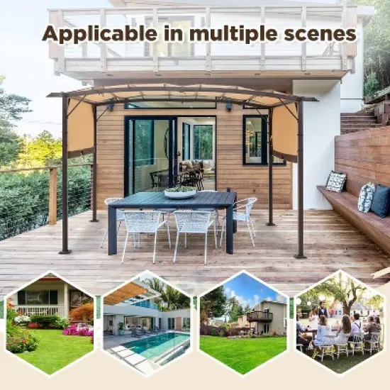COWLOWN Beige Outdoor Pergola, Retractable Metal Design with Sun Shade for Backyard, Patio and Garden Use image {5}