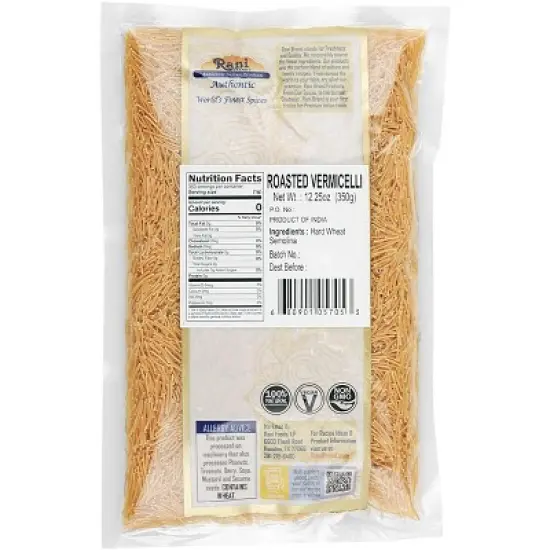 Roasted Vermicelli (Roasted Wheat Noodles) - 12.25oz (350g) Pack of 6 - Rani Brand Authentic Indian Products image {2}