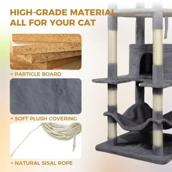 78 in dark gray cat tree tower with large condo sisal scratching post big hammock and top platform image {2}