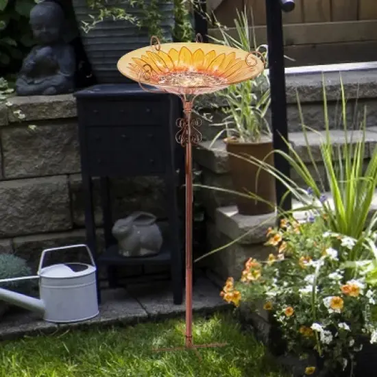Artloge Heavy Duty Glass Bird Feeding Station Wild Bird Bath Sunflower Drinking Bowl with Metal Stake for Outdoor Garden Yard Decor image {9}