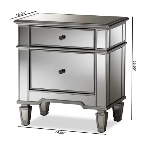 Sussie Hollywood Regency Glamour Style Mirrored 2 - Drawer Nightstand - Baxton Studio image {4}