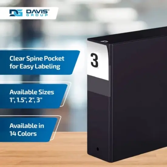 Premium Economy 3" Round Ring Binder 6pk Black: Davis Group, Hard Cover, 600 Sheet Capacity, 2 Pockets, Polypropylene image {4}