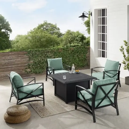 Kaplan 5pc Outdoor Conversation Set with Dante Fire Table & 4 Arm Chairs - Mist - Crosley image {5}