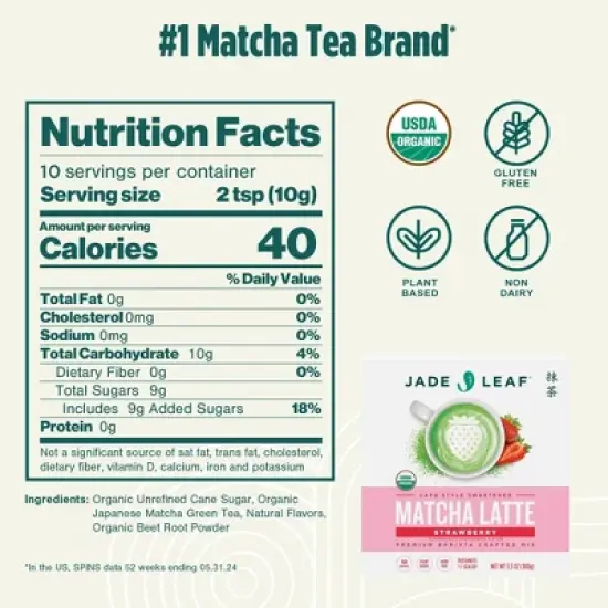 Jade Leaf Matcha Organic Cafe Style Strawberry Flavored Matcha Latte Mix - 3.5oz image {2}