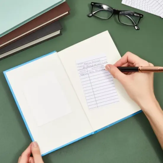 Best Paper Greetings 200 Piece Set of 100 Self Adhesive Library Card Pockets and 100 Due Date Cards for Book Checkouts, 3 x 5 In image {1}