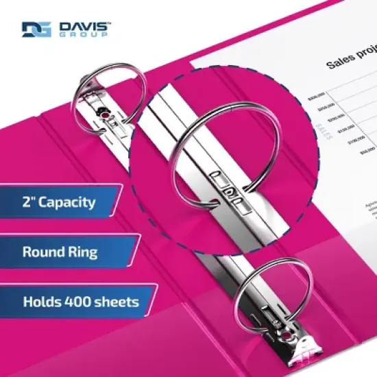 Davis Group 6pk 2" Premium Economy Round Ring Binders Pink: Hard Cover, 400 Sheet Capacity, 2 Pockets, Polypropylene image {2}
