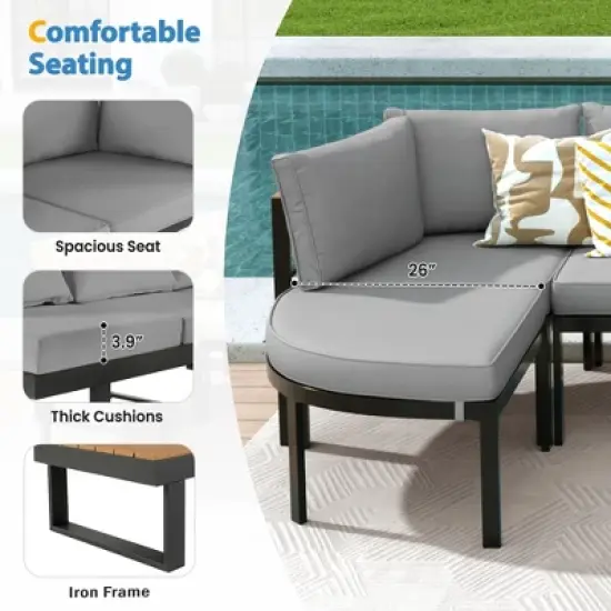 FIONECA Modern Outdoor Sectional Sofa Set with Cushions &uml;C Patio Conversation Seating Group for Backyard, Garden, Gray image {5}