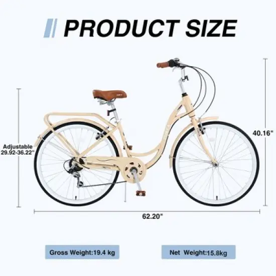 KTMBDW 24 inch Commuter Bicycle for Adult Men and Women, 7-Speed/High-Carbon Steel, Comfortable City Bikes, Ergonomic Upright Design image {3}