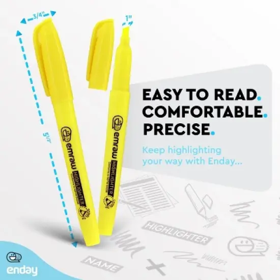 Emraw Yellow Pen Style Fluorescent Highlighter with Pocket Clip (3/Pack) image {1}