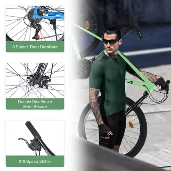 NAYSAYE 26 Inch Mountain Bike 24 Speed Steel Frame with Suspension Fork for Men and Women, Green, 65.75"*24.41"*37" image {1}