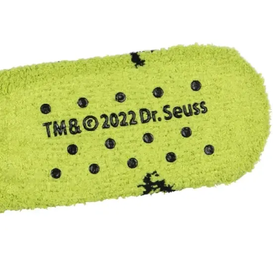 Dr. Seuss The Grinch Socks Kids Grinch Face Plush Slipper Socks w/ No-Slip Sole Green image {2}