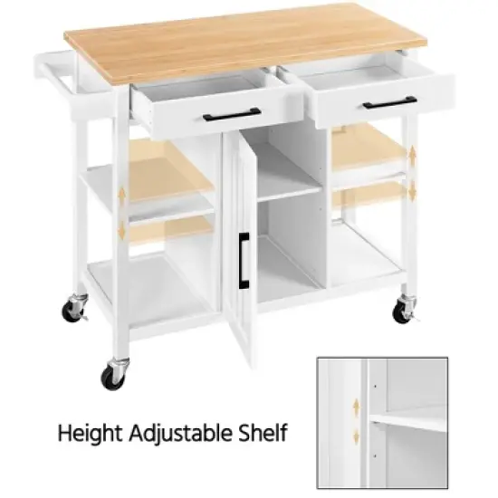 Yaheetech Mobile Kitchen Island Kitchen Trolley Cart with Adjustable Shelves White image {4}