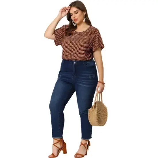 Agnes Orinda Women's Plus Size T Shirts Round Neck Geometry Printed Pullover Tops image {2}