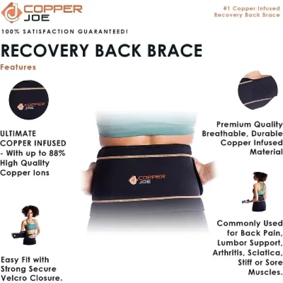 Copper Joe Back Brace for Lower Back Pain Relief, Back Support Belt Men and Women With Adjustable Black Velcro Lumbar Support Belt for Sciatica image {3}