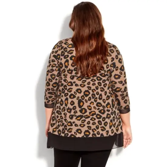 Women's Plus Size Alma Chiffon Hem Tunic - tan leopard | EVANS image {1}