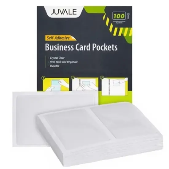 Juvale 100-Pack Clear Adhesive Business Card Holder Pockets with Self-Adhesive Top Load Plastic Protector Sleeves Labels for Labeling, 3.75x2 in image {8}