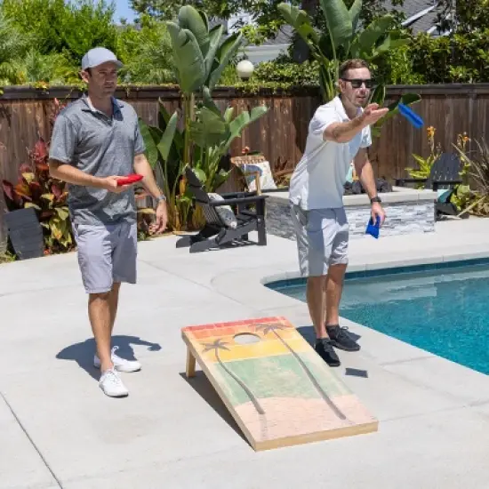 GoSports Regulation Size Premium Wooden Cornhole Set - Includes Two 4 ft x 2 ft Boards, 8 Bean Bags, Carrying Case and Game Rules - Retro Beach image {2}