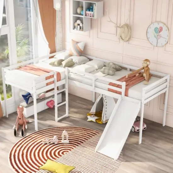 L-Shaped Twin Size Loft Bed with Ladder and Slide - ModernLuxe image {1}