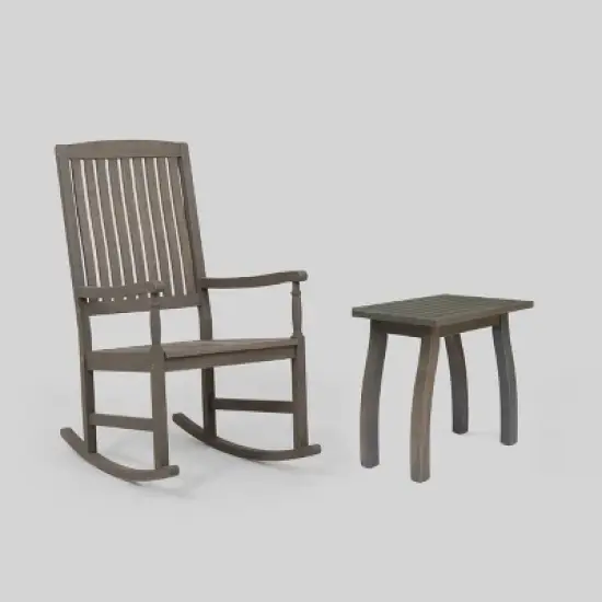 Arcadia 2pc Acacia Wood Rocking Chair and Side Table Set  Gray - Christopher Knight Home image {1}
