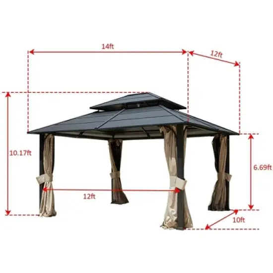 EROMMY 12 x 14 FT Iron Hardtop Gazebo, Double Waterproof Gazebo with Curtains and Netting image {4}