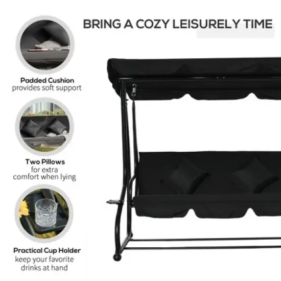 Resenkos 3-Seat Swing Chair, Convertible Flatbed Glider With Adjustable Canopy, Wine Red image {6}