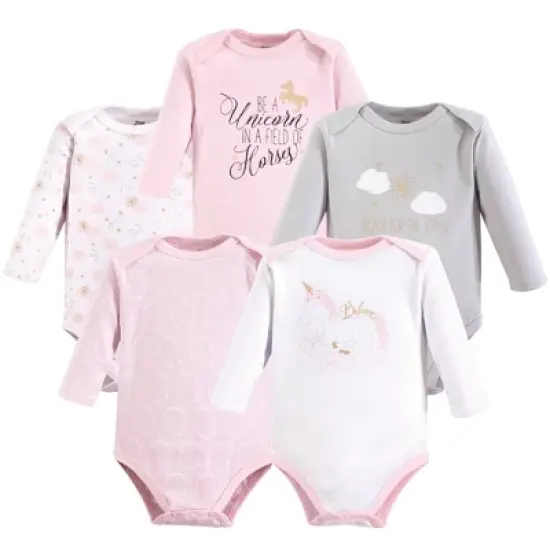 Yoga Sprout Baby Girl Cotton Long-Sleeve Bodysuits 5pk, Unicorn image {1}