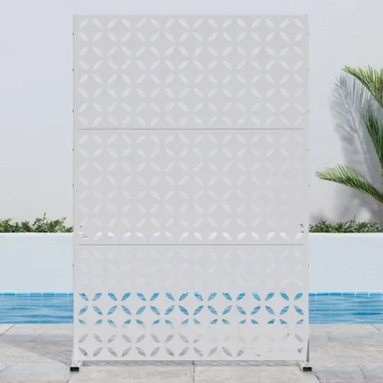 PexFix 72 in. x 47 in. Outdoor Metal Privacy Screen Garden Fence in Coins Pattern in White image {5}