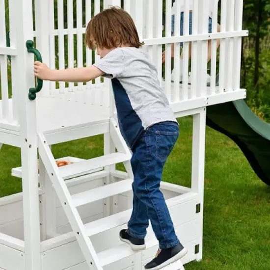 Avenlur Craftsman Swing Set: Montessori-style outdoor play with slide, clubhouse, gym bar, rock climb wall, and more! ASTM certified. Ages 3-11yrs. image {7}