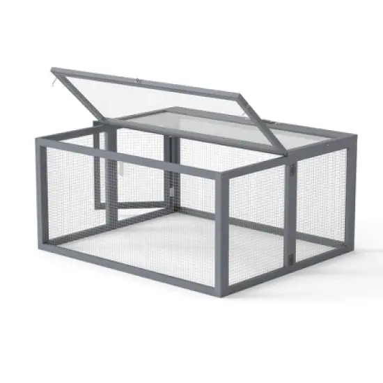 SEVOBAL Pet Crates and Houses Folding Rabbit Hutch Lockable Doors Ground Stakes for Indoor and Outdoor Patio Garden Deck, Gray, 43.3"*37"*21.3" image {4}