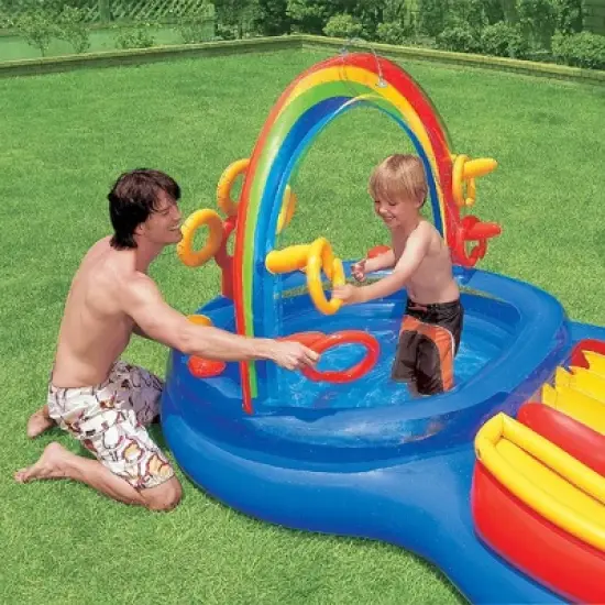 Intex 9.75ft x 6.3ft x 53in Rainbow Slide Kids Play Inflatable Pool Ring Center image {3}