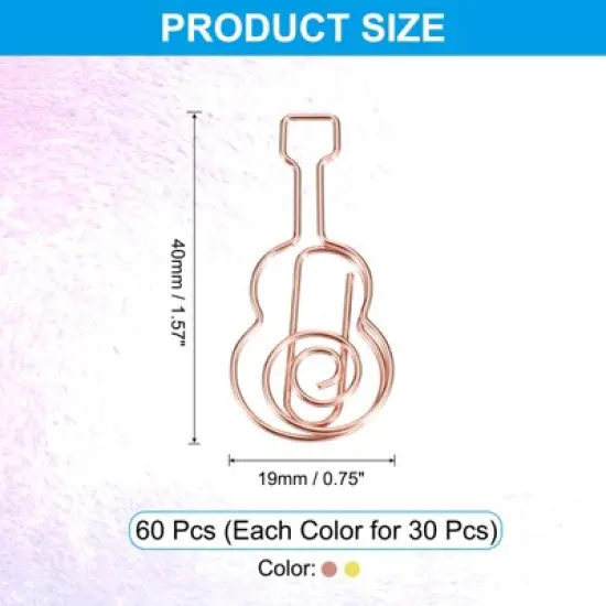 Unique Bargains Metal Decorative Cute Guitar Shape Paper Clip Clamp for Home Office Supplies 60 Pcs image {1}
