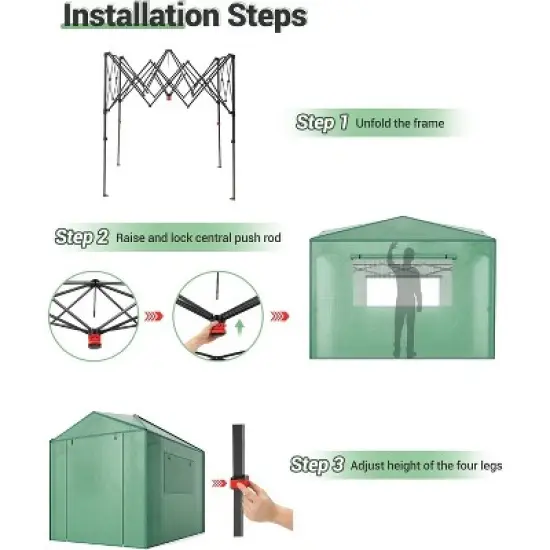 Portable Greenhouse, Outdoor Walk In Green House with Ventilated Mesh Windows and Roll-Up Zippered Doors, Reinforced Metal Frame image {2}