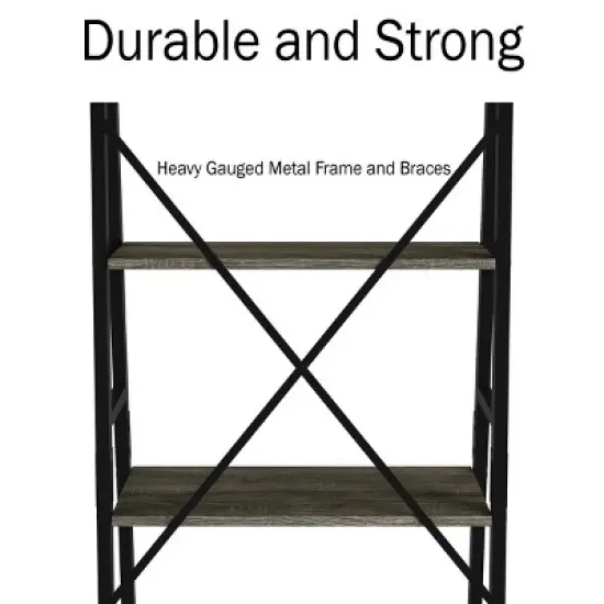 Lavish Home 4-Tier Ladder Bookshelf &ndash; Freestanding Industrial Style Wooden Shelving, Gray/Black image {2}