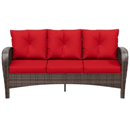 UPTIOT 3-person Patio Rattan Sofa With Wide Armrests image {11}