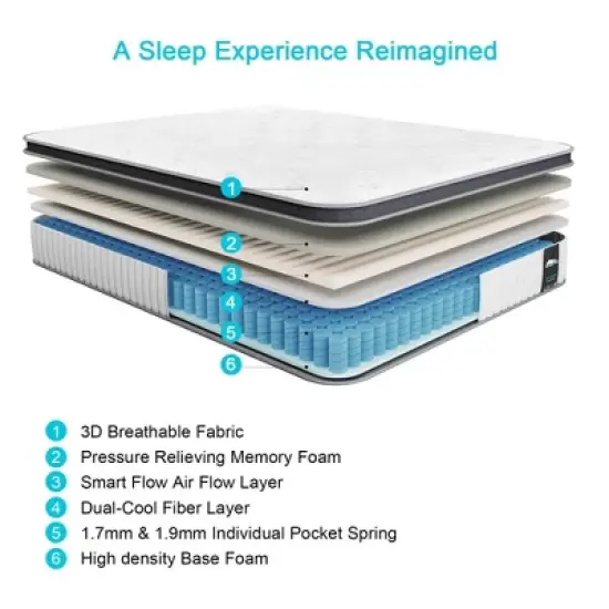 Serweet 14 inch Breathable Hybrid Mattress - Compatible with Platform Bed, Box Spring, or Slat Base image {5}