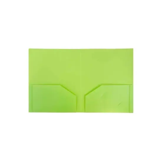 JAM Paper Heavy Duty Plastic Two-Pocket School Folders Lime Green 108/Pack 383HLIB image {1}