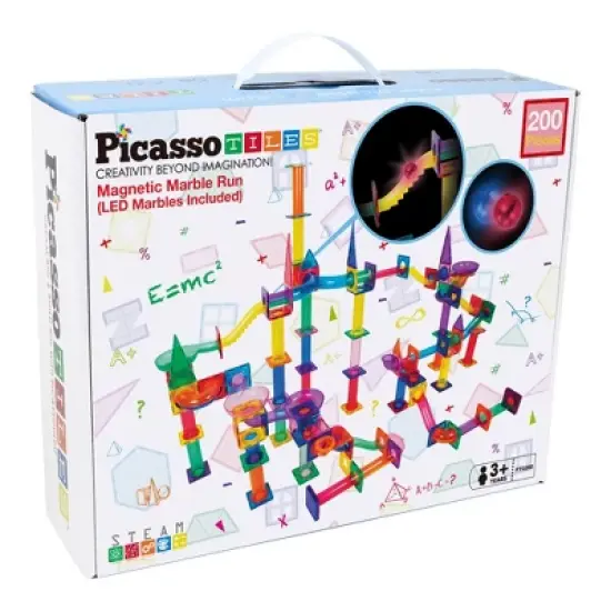 PICASSO-TILES Marble Run Magnetic Tiles for Kids, 200PCS, Construction Magnet Tiles Race Track Building Blocks STEM Toy image {6}