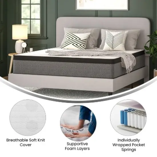 Merrick Lane Full Size 13" Euro Top Mattress in a Box with Hybrid Pocket Spring and Foam Design for Supportive Pressure Relief image {7}